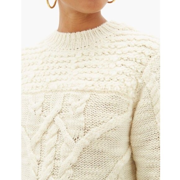 Isabel Marant Étoile Ryder Bouclè Trim Cable-Knit Wool Sweater / FR 38 / Cream - Picture 2 of 10